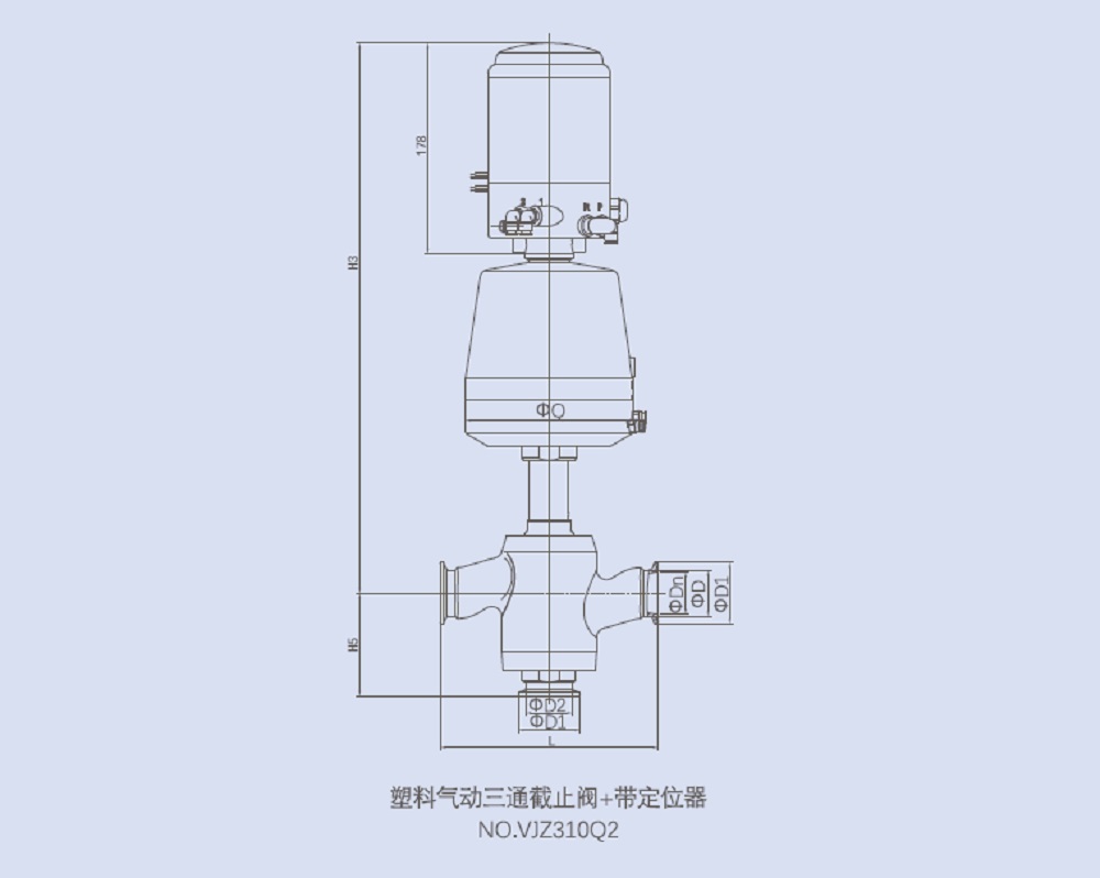Drawing of 3-Way Globe Valve