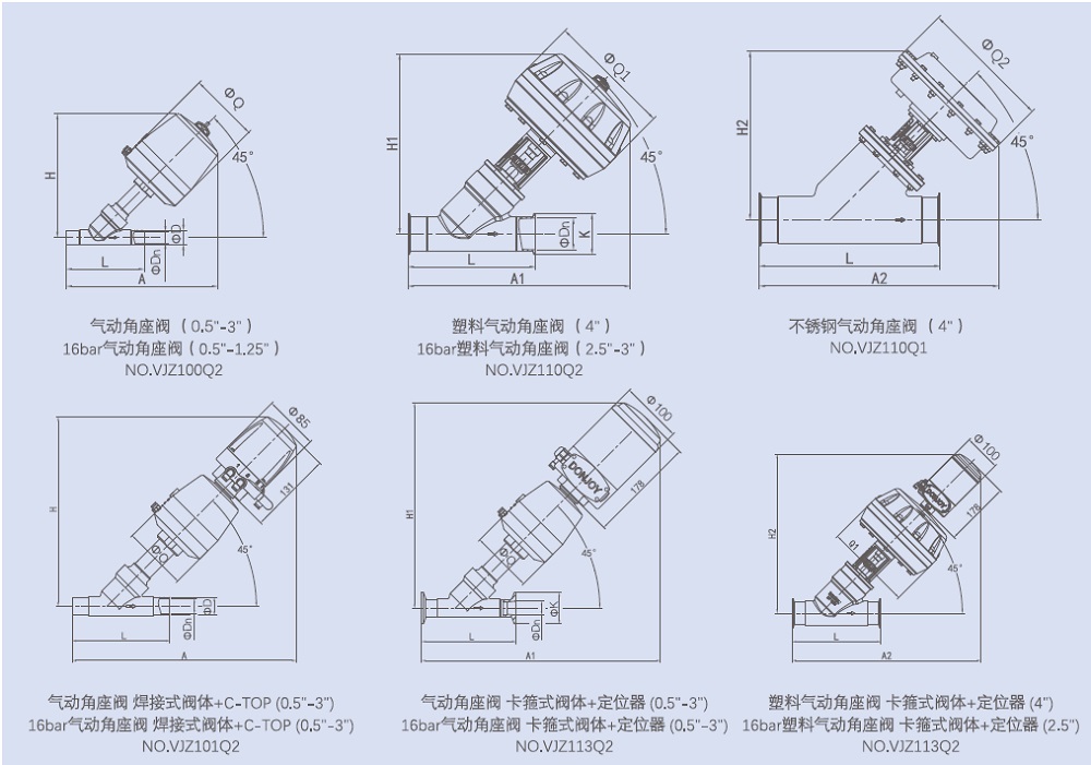 Drawing of Diaphragm Pneumatic Angle Seat Valve