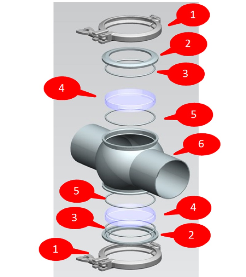 Drawing of Spherical 4-Way Sight Glass Drawing of Spherical 4-Way Sight Glass